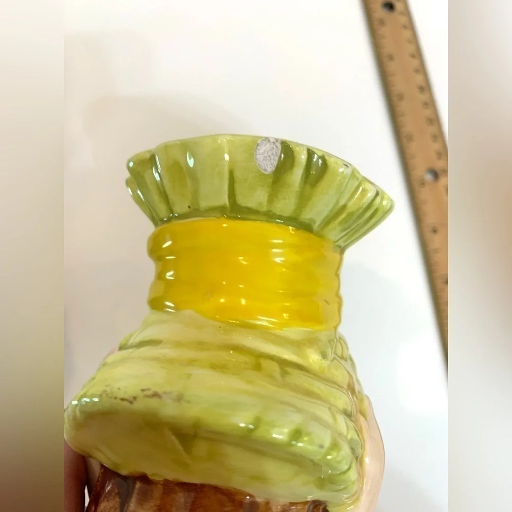 VTG Lefton Girl Head Vase Yellow Polka Dot 1960’s *Chipped * Read! MCM Style